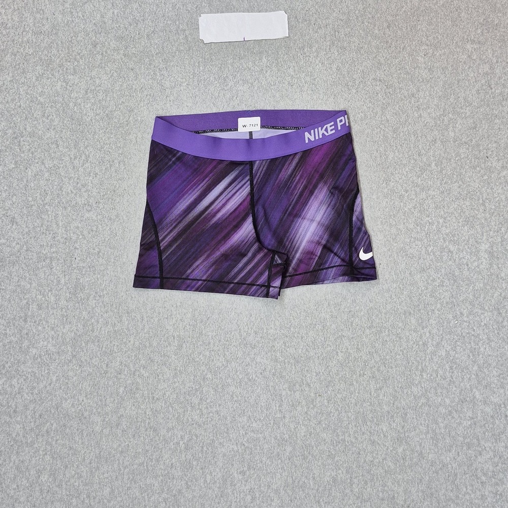 Nike Women Activewear Shorts L Purple Geometric Biker Dri-Fit Logo Slim 3"